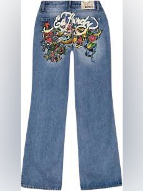 Ed Hardy Denim - Ed Hardy Y2K-style baggy back tattoo koi print jeans Unique Size 28x33”